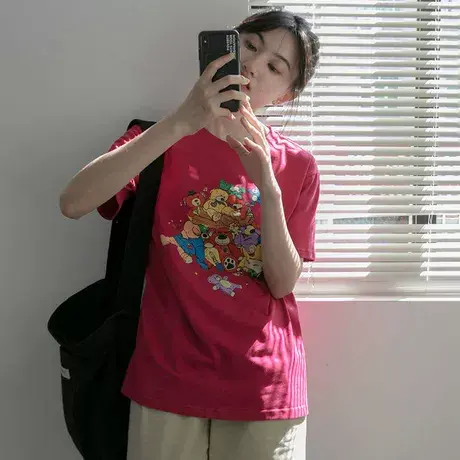 小熊印花短袖t恤女2024夏季新款韩版宽松圆领上衣潮图片