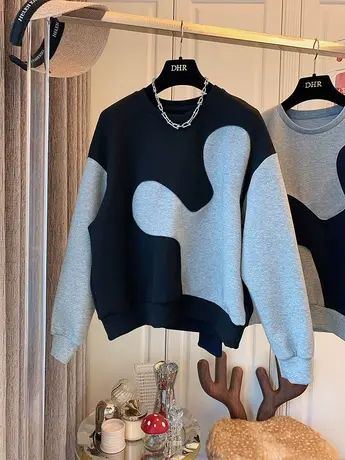 欧货卫衣女加绒加厚2022秋冬新款韩版拼接百搭宽松套头上衣ins潮商品大图