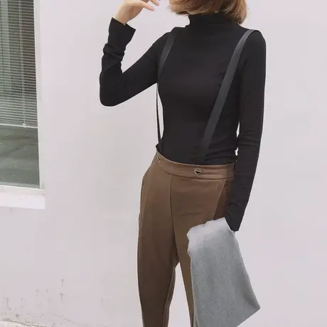 针织打底衫长袖2023年早秋季新款洋气修身秋冬半高领内搭上衣女装图片