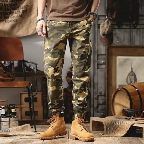 美式复古迷彩工装裤男士休闲裤2023新款宽松大码潮牌户外束脚裤子商品大图
