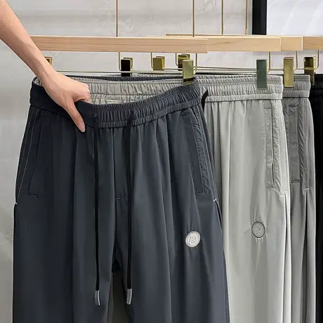 冰丝凉感春秋男士休闲裤子2023新款潮流百搭男装九分裤宽松卫裤男商品大图