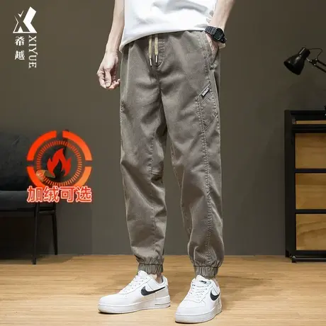 春季新款仿牛仔休闲裤男宽松大码九分裤男士春秋加绒束脚工装裤子商品大图