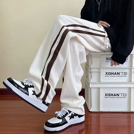 灯芯绒裤子男春秋季薄款潮牌运动卫裤男款宽松直筒裤阔腿休闲长裤商品大图