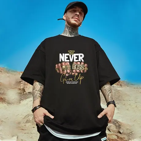 oversize欧美潮牌胖子男装大码国潮简约宽松短袖T恤潮ins半袖夏季商品大图