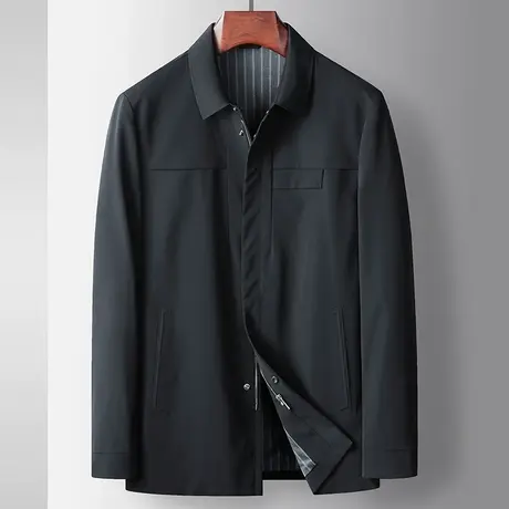 夹克男士春季新款中年爸爸装外套黑色商务休闲百搭派克服夹克上衣图片