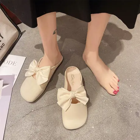 蝴蝶结包头半拖鞋女夏季外穿平底穆勒鞋仙女风百搭软底时尚凉拖鞋商品大图