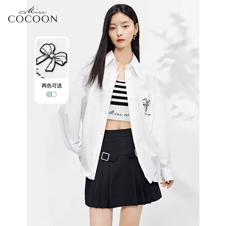 missCOCOON法式白衬衫女2023新款春季oversize宽松蝴蝶结刺绣上衣商品大图