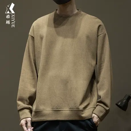 美式重磅400g条绒卫衣男2023冬季新款百搭套头衫宽松大码男士T恤商品大图