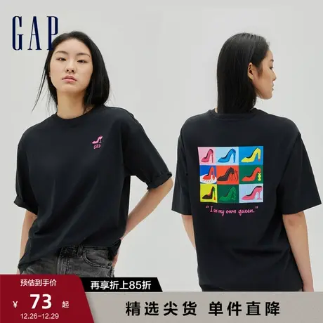 【GAP x 十元尼美】女装夏季新款纯棉宽松落肩T恤印花上衣641785图片