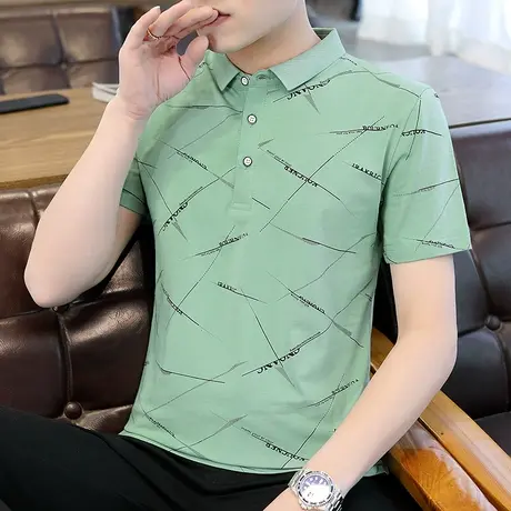 夏季短袖T恤男韩版修身潮2022新款翻领Polo衫半袖打底衫纯棉上衣商品大图