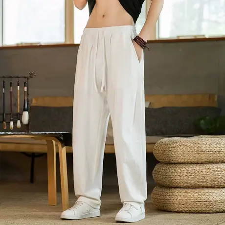 秋季男休闲裤中国风复古亚麻裤子加肥加大码宽松青年长裤棉麻男装商品大图