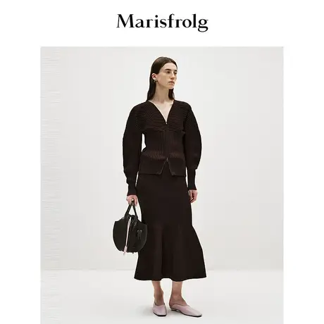 【商场同款】玛丝菲尔2024春季新款咖啡色鱼尾裙针织半身裙女商品大图