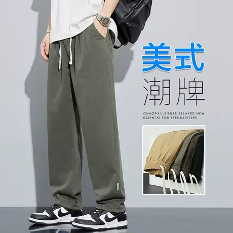 日系港风军绿色工装纯棉休闲裤男士微喇叭阔腿男生男裤子夏季薄款商品大图