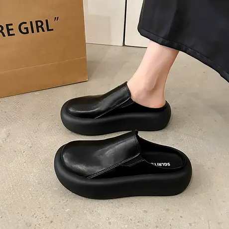 法式厚底包头半拖鞋女外穿2024年春夏季新款时尚百搭一脚蹬穆勒鞋图片