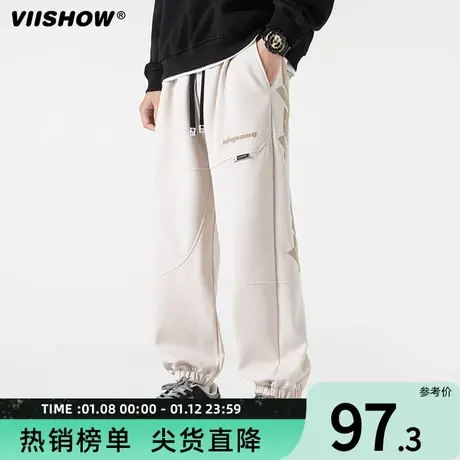 VIISHOW条纹裤子男士2024新款宽松直筒阔腿裤潮牌运动休闲长裤子商品大图