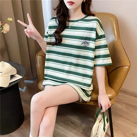 日系条纹短袖t恤女夏季美式复古cityboy潮牌情侣百搭圆领半袖体恤图片