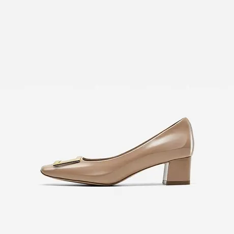 Nine West/玖熙2023年秋冬新款中跟单鞋女方头浅口金属扣粗跟女鞋图片