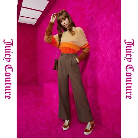 Juicy Couture橘滋秋女女装年新款咖啡牛奶刺绣褶裥直筒女休闲裤商品大图