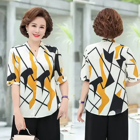 2021新款夏装衬衫中老年洋气T恤 妈妈短袖小衫中年妇女春装上衣服商品大图