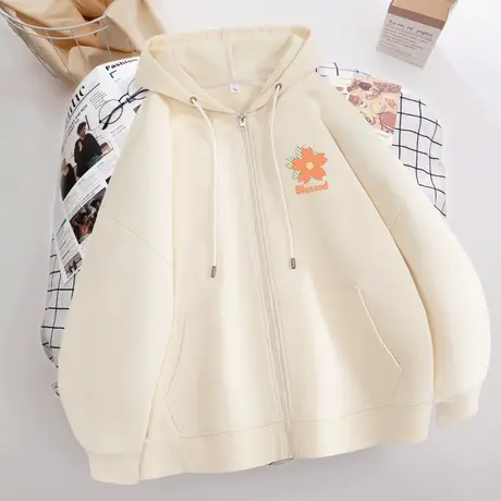 秋季开衫连帽卫衣女2023秋季新款女装薄款上衣春秋宽松设计感外套商品大图