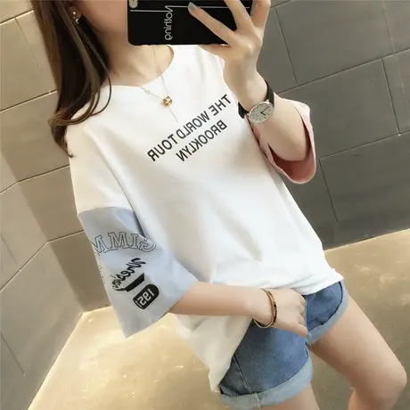 女装2023年新款秋季秋装纯棉短袖T恤宽松上衣服设计感打底衫爆款商品大图