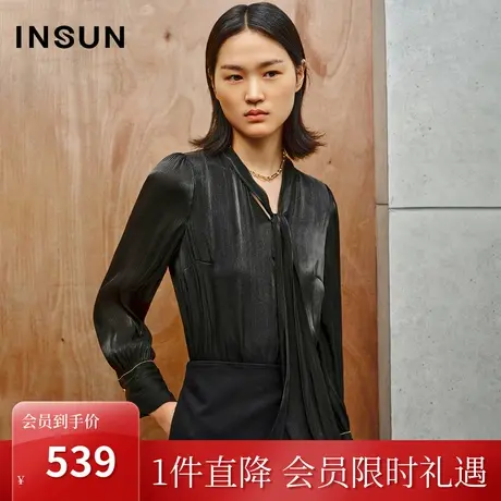 恩裳2023秋季新款柔软亲肤光泽感琉璃纱飘带设计气质衬衫图片