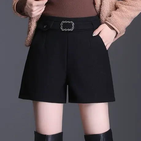 2023春秋新款黑色外穿休闲靴短裤女大码高腰显瘦阔腿裤直筒短裤子商品大图
