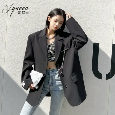 黑色西装外套女2023秋季新款高级感设计感宽松廓形休闲垫肩小西服图片