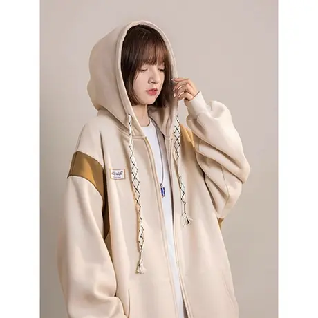 设计感连帽开衫新款卫衣女春秋季薄款宽松慵懒风休闲百搭拉链外套商品大图