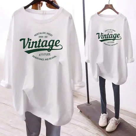 美式复古欧美hiphop大码薄款长袖t恤女ins潮牌奶系小众打底衫上衣商品大图