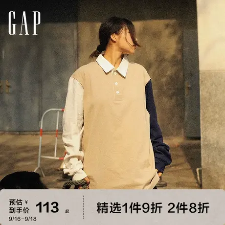 Gap男装秋季新款纯棉宽松长袖POLO衫598818水洗棉运动休闲上衣T恤图片