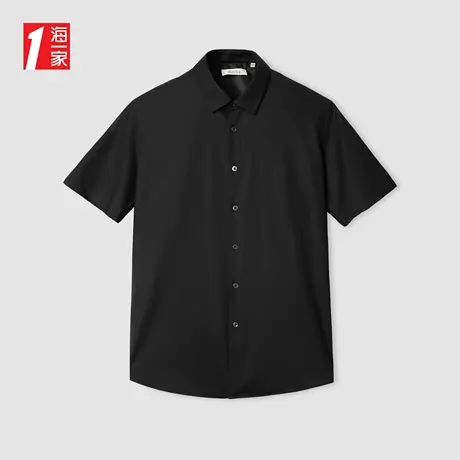 海一家休闲商务短衬2023夏季新款尖领修身微弹中年男士短袖衬衫商品大图