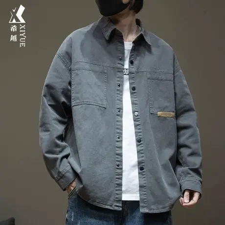 希越秋季新款长袖衬衫男士休闲衬衣男大码秋冬加绒加厚工装外套潮商品大图