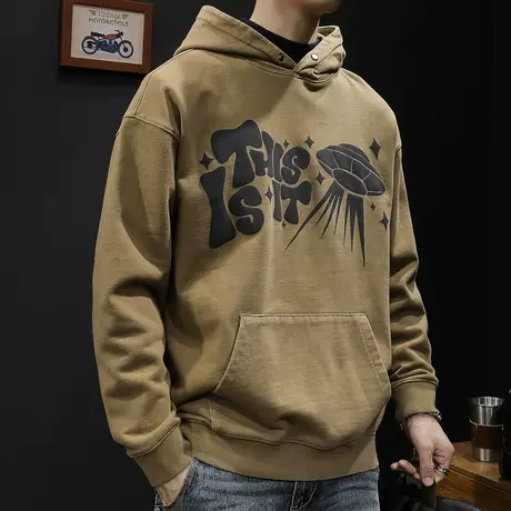 美式复古水洗连帽加绒卫衣男秋冬款外套男士大码春秋重磅2023新款商品大图