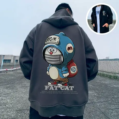 日系卡通加肥加大码男装连帽胖子外套拉链卫衣宽松休闲百搭秋冬季图片