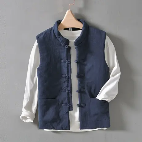 马甲男冬季中国风男装加厚保暖坎肩立领休闲背心男士唐装棉麻马夹图片