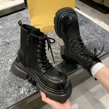 复古大头马丁靴女2023春秋新款时尚百搭机车靴短靴松糕厚底大黄靴图片