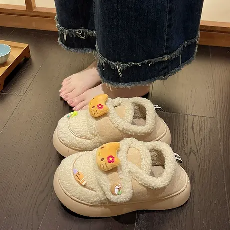 厚底保暖羊羔毛毛鞋女秋冬季外穿加绒棉鞋2024新款可爱卡通豆豆鞋图片