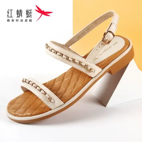 红蜻蜓女鞋女凉鞋夏季新款真皮时尚百搭休闲低跟舒适软底妈妈鞋商品大图