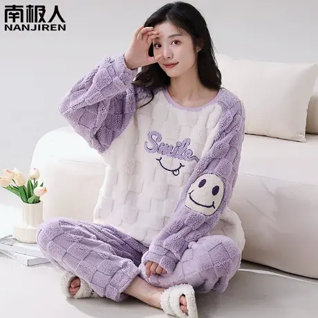 珊瑚绒睡衣女款冬季新款法兰绒加绒加厚女士冬天靓丽家居服秋冬款商品大图