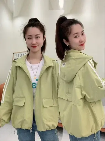 春秋款2023年新款宽松风衣春季夹克棒球服短款上衣连帽休闲外套女商品大图