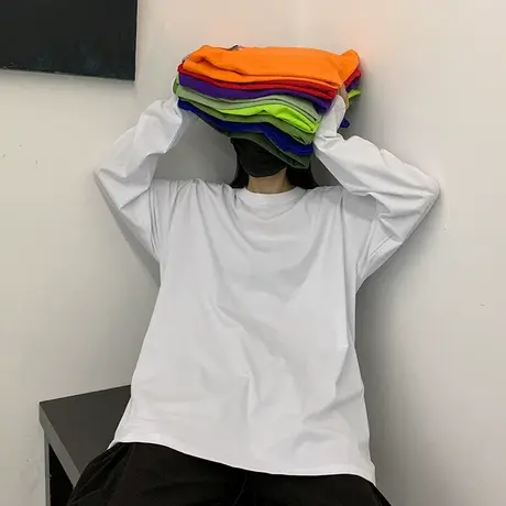 纯色长袖t恤女宽松内搭加绒打底衫春秋冬洋气百搭学生白色上衣服图片