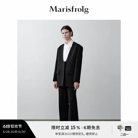 【松弛裤装】Marisfrolg玛丝菲尔冬黑色微喇修身西装裤商品大图