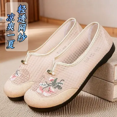 凉鞋女款2025新款老北京布鞋女鞋软底透气妈妈款单鞋网面鞋绣花鞋商品大图