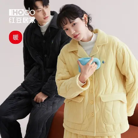 红豆夹棉睡衣情侣三层加厚珊瑚绒抗静电女加绒家居服套装男士冬季商品大图