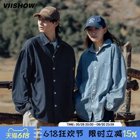 VIISHOW牛仔衬衫男复古户外休闲工装外套2025年春季美式长袖衬衫图片