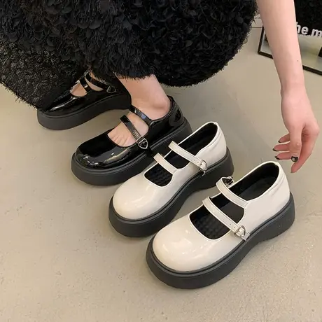 白色百搭日系学院风小皮鞋女2023新款春秋复古法式厚底玛丽珍鞋子商品大图