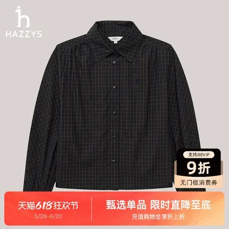 Hazzys哈吉斯时尚潮流格子长袖衬衫女秋冬新品宽松休闲衬衣上衣图片
