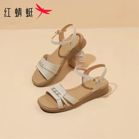 红蜻蜓软底平底凉鞋女款2025新款夏季中年妈妈鞋子女鞋真皮中老年商品大图