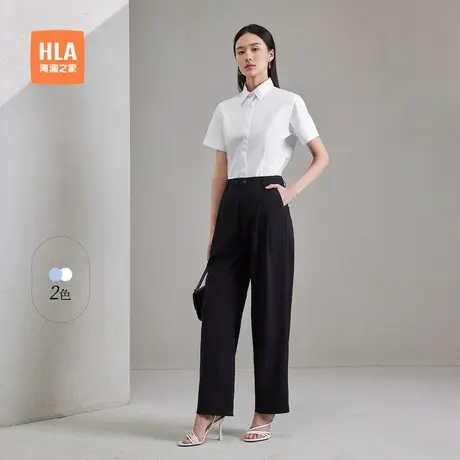 HLA/海澜之家商务通勤女士正装短袖白衬衫夏新款翻领直筒职业衬衣商品大图